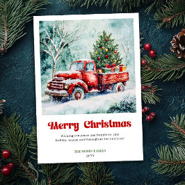 Peaceful Rustic Red Truck Christmas Scene Greeting シーズンカード
