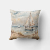 Peaceful Sailing Watercolor Coastal クッション (裏面)