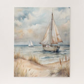 Peaceful Sailing Watercolor Coastal ジグソーパズル (縦)