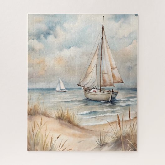 Peaceful Sailing Watercolor Coastal ジグソーパズル (縦)