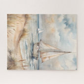 Peaceful Sailing Watercolor Coastal ジグソーパズル (横)