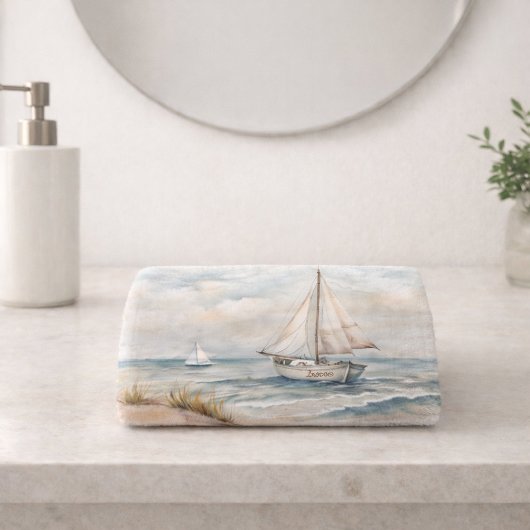 Peaceful Sailing Watercolor Coastal ハンドタオル