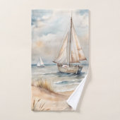 Peaceful Sailing Watercolor Coastal ハンドタオル (ハンドタオル)