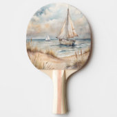 Peaceful Sailing Watercolor Coastal 卓球ラケット (正面)