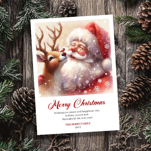 Peaceful Santa And Rudolph Joyful Christmas Card シーズンカード
