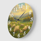 Peaceful sheep in pastoral meadow ラージ壁時計 (傾斜)