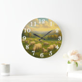 Peaceful sheep in pastoral meadow ラージ壁時計 (ホーム)