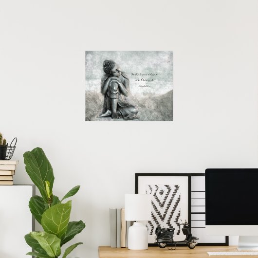 Peaceful Silver Buddha with Wisdom Quote ポスター (ホームオフィス)