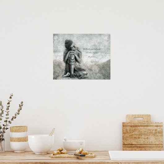 Peaceful Silver Buddha with Wisdom Quote ポスター (キッチン)
