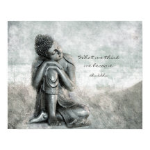 Peaceful Silver Buddha with Wisdom Quote