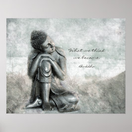 Peaceful Silver Buddha with Wisdom Quote ポスター