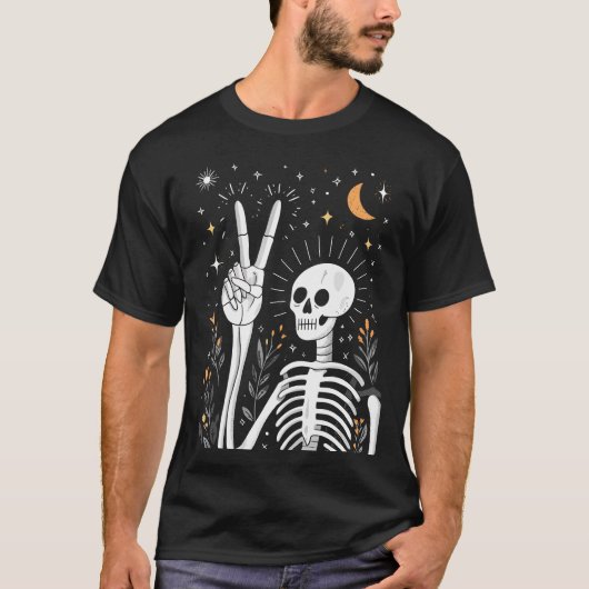 Peaceful Skeleton with Stars and Moon Tシャツ (正面)