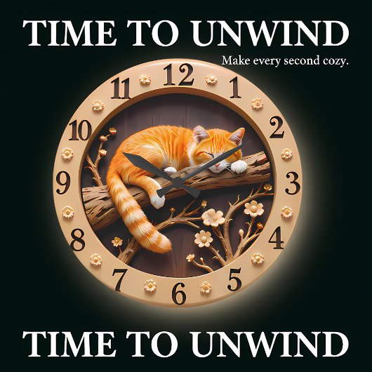 Peaceful Sleeping Orange Tabby Cat ラージ壁時計