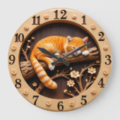 Peaceful Sleeping Orange Tabby Cat ラージ壁時計 (正面)