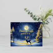 Peaceful Snow Winter Forest Full Moon and Buck 箔シーズンポストカード (立ち正面)