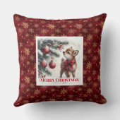 Peaceful snowy forest baby fawn Christmas pillow クッション (裏面)