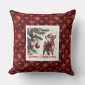 Peaceful snowy forest baby fawn Christmas pillow クッション (正面)