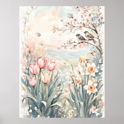 peaceful spring digital wall art for home decor ポスター (正面)
