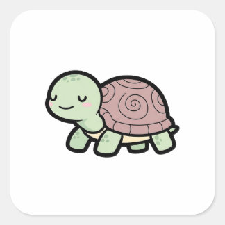 Peaceful Turtle – Cute Kawaii Animal Illustration スクエアシール