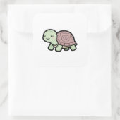 Peaceful Turtle – Cute Kawaii Animal Illustration スクエアシール (バッグ)
