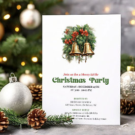 Peaceful vintage Christmas bells party invitation 招待状