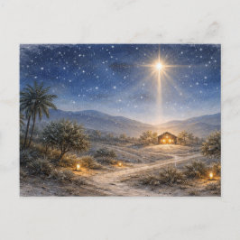 Peaceful Watercolor Nativity Star Over Bethlehem シーズンポストカード