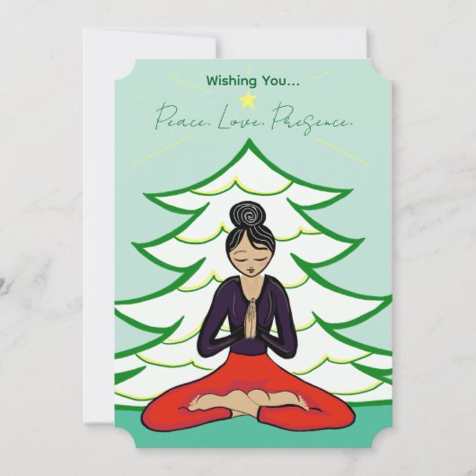 Peaceful Yogi by Christmas Tree Holiday Card シーズンカード (正面)