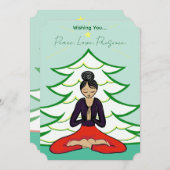 Peaceful Yogi by Christmas Tree Holiday Card シーズンカード (正面/裏面)