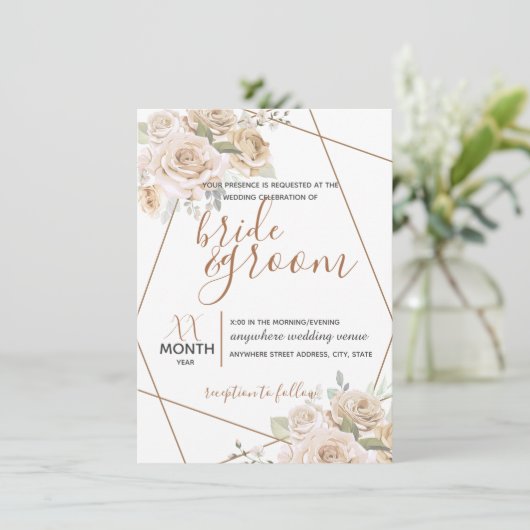 Peach淡い色の & Brown 素朴'sのフローラ 招待状 (スタンド正面)