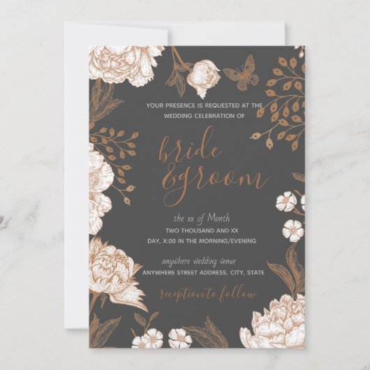 Peach色彩の鮮やか & Brown'sの結婚陰部のフローラ 招待状 (正面)