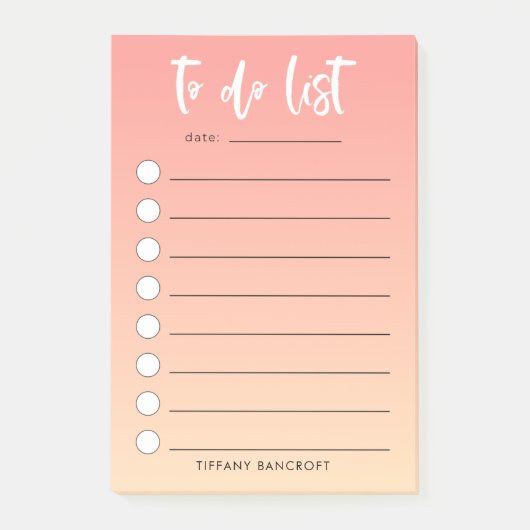 Peach グラデーション Brush Lettered To Doリスト ポストイット (正面)