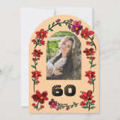 Peach 60th Birthday Party Whimsical Doodle Flowers 招待状 (裏面)