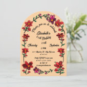 Peach 60th Birthday Party Whimsical Doodle Flowers 招待状 (スタンド正面)