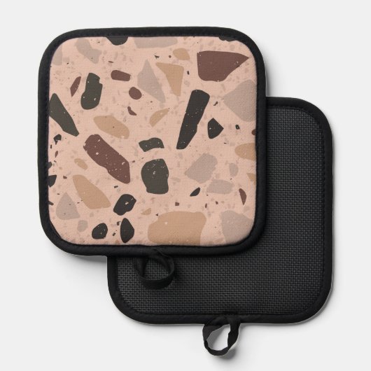 Peach Abstract Square Pot Holder 鍋敷き (正面/裏面)