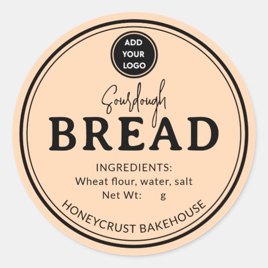 Peach Add Logo Bakery Sourdough Bread Sticker ラウンドシール (正面)