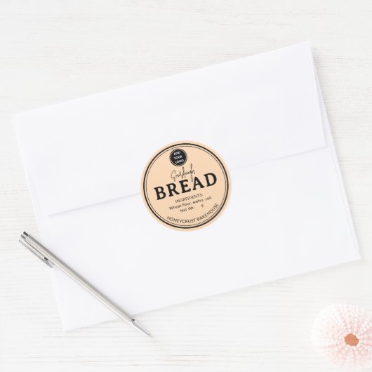 Peach Add Logo Bakery Sourdough Bread Sticker ラウンドシール (封筒)
