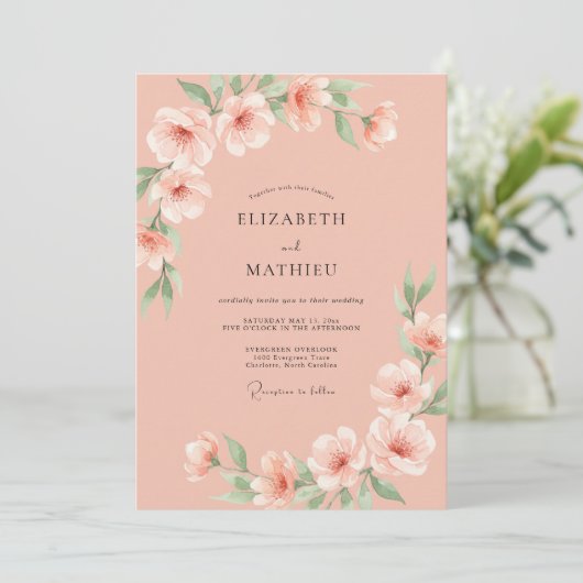 Peach Airy Blossom Wedding 招待状 (スタンド正面)