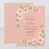 Peach Airy Blossom Wedding 招待状 (正面/裏面)
