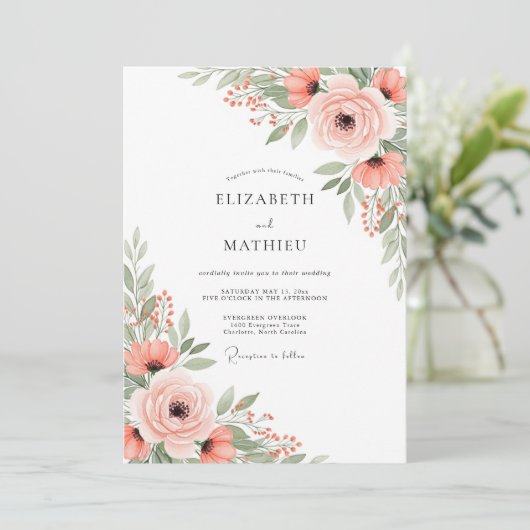 Peach Airy Botanical Spring Wedding 招待状 (スタンド正面)