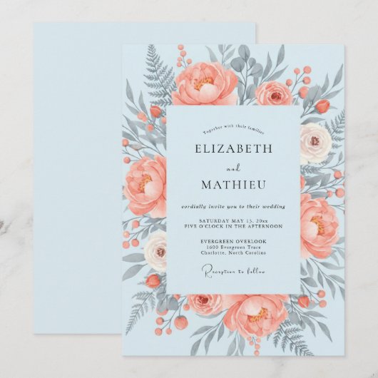 Peach Airy Springtime Wedding 招待状 (正面/裏面)