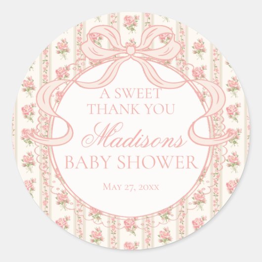 Peach and Beige Fancy Floral Baby Shower Circle ラウンドシール (正面)