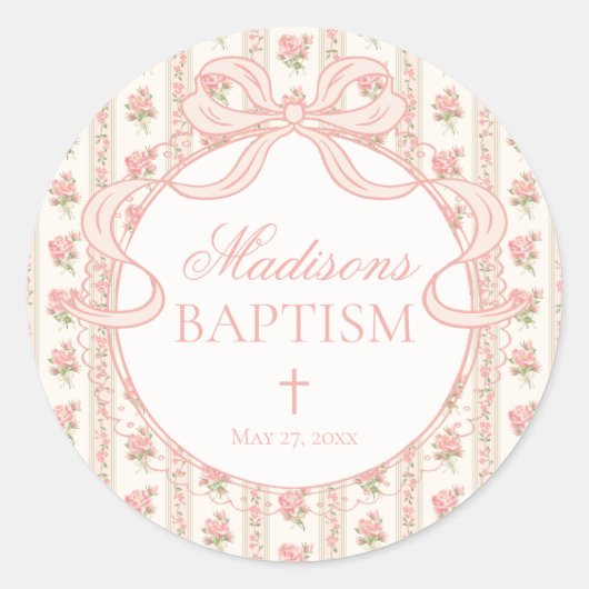 Peach and Beige Fancy Floral Baptism Envelope Seal ラウンドシール (正面)