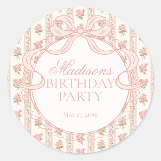 Peach and Beige Fancy Floral Birthday Circle Seal ラウンドシール (正面)