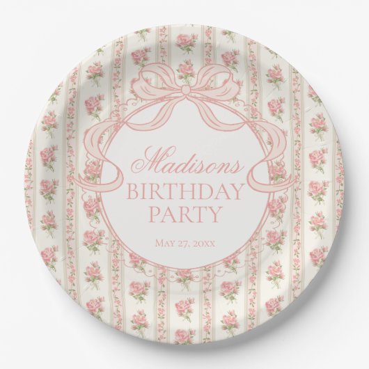 Peach and Beige Fancy Floral Birthday Party ペーパープレート (正面)