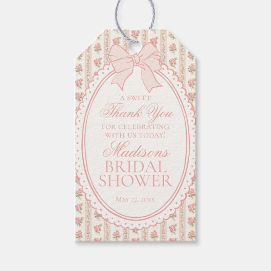 Peach and Beige Fancy Floral Bridal Shower Favors ギフトタグ (正面)