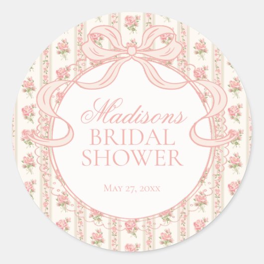 Peach and Beige Fancy Floral Bridal Shower Seal ラウンドシール (正面)