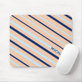 Peach and Blue Diagonal Striped Personalised マウスパッド (マウス)