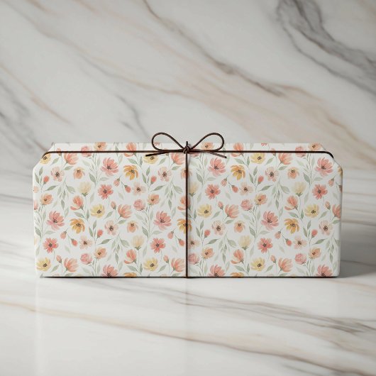Peach and Coral Floral Wedding Wrapping Paper ラッピングペーパー