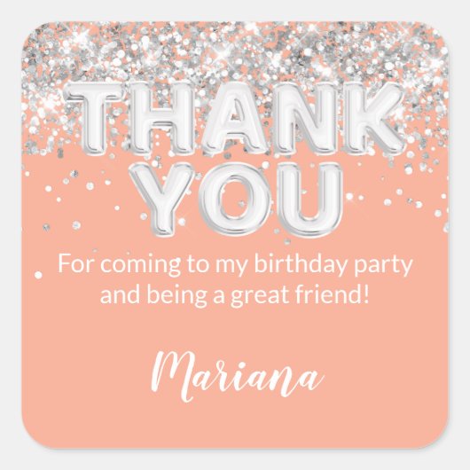 Peach and Silver Party Sticker for Favors スクエアシール (正面)
