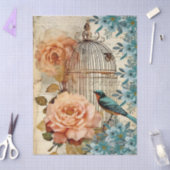 Peach and Teal Floral Bird Cage Decoupage  薄葉紙 (クラフト)